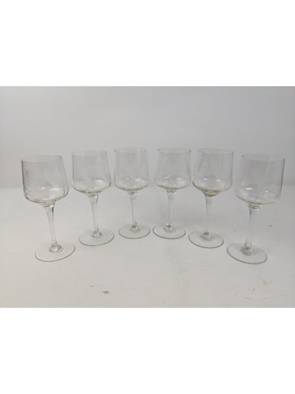 Set of 6 Wine Glasses Cut Wheat Pattern Clear Crystal Style Vintage MCM